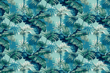 seamless pattern with blue flowers