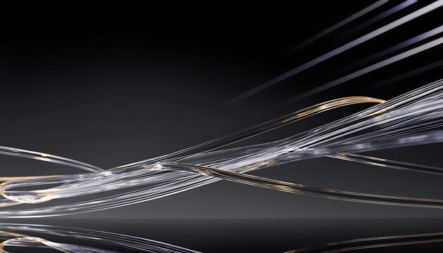 Abstract 3D fiber optic network concept with twisted transparent glass strands