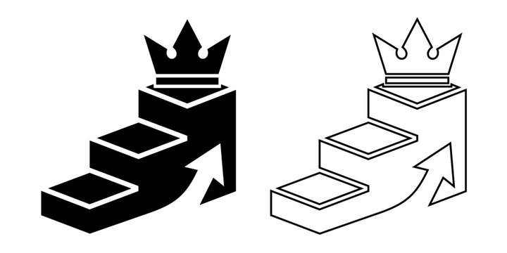 Minimalist success icon vector design, Featuring stairs and a crown symbol for business growth and achievement concepts