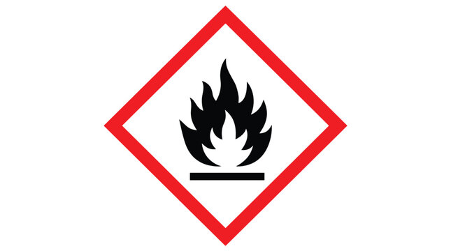 Flammable hazard warning symbol design featuring black flame icon inside bold red square vector illustration