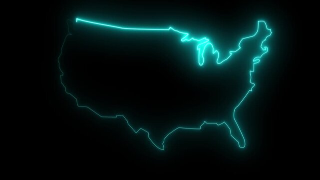map of U.S.A with a cyan glowing neon effect.Motion graphics of concept animation