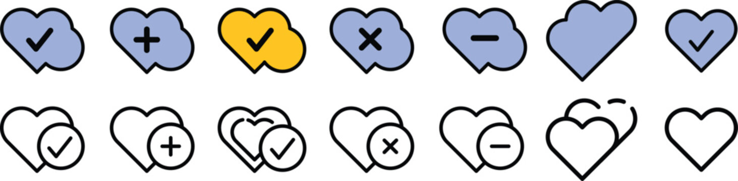 Professional Isolated Heart Interaction Vector Icon Bundle for E-Commerce Wishlist and Engagement UI Design