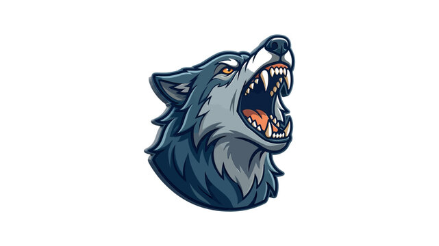 fierce howling wolf head graphic illustration with bared teeth.