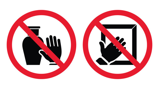 Touching sign icon prohibition set showing restricted museum