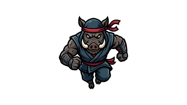 An illustration of a fierce ninja boar running towards the viewer.