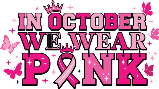 Breast cancer awareness halloween vector design featuring pink ribbon text and butterflies for october support and empowerment graphic art illustration