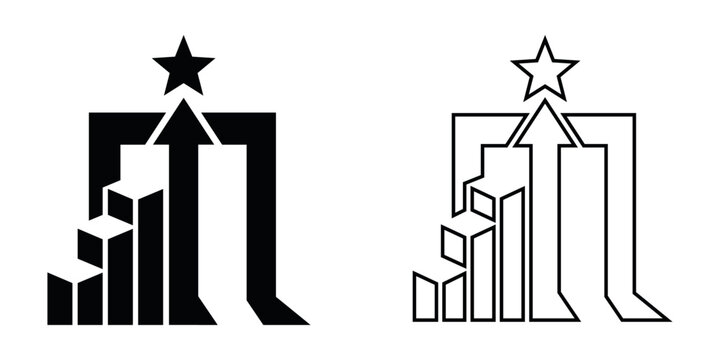 Minimalist business growth success icon vector design featuring rising bar charts and a star symbol illustration