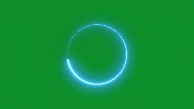 Green screen loading circle animation with glowing neon light effect spinning continuously on chroma key background