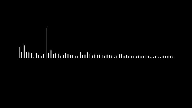 white video footage of audio visualizer on black background. white line audio wave visualisation voice record effect for overlay, Audio visualiser. Music equaliser. 4k animation.