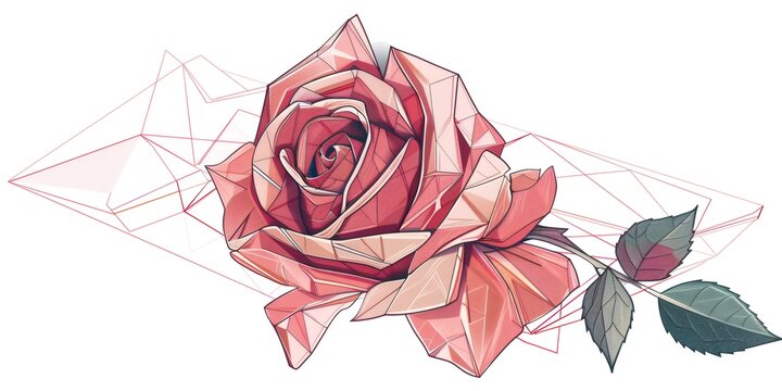 Low poly geometric rose vector art creating abstract floral design
