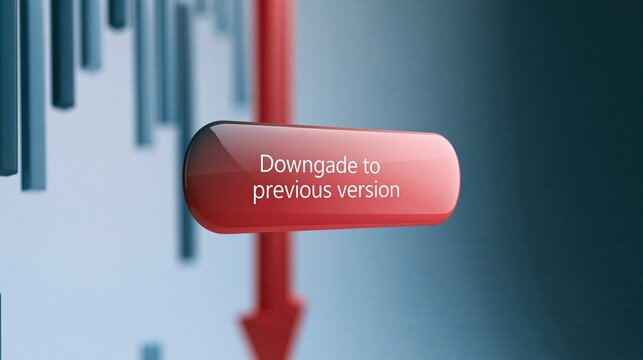 Red button with text showing downgrade to previous version on dark background