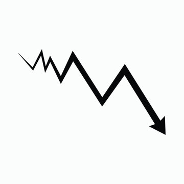 Black zigzag arrow showing a decreasing trend indicating financial crisis market volatility or general negative progress business chart graphic element vector illustration.