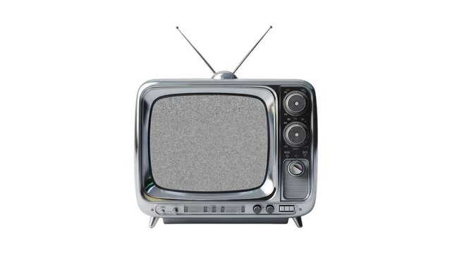 Nostalgic vintage television with retro design, gleaming chrome finish, rabbit ear antennae, and static screen, symbolizing old media, broadcasting, and bygone technology