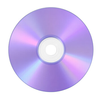 A shiny purple CD disc with iridescent swirls isolated on transparent background PNG element