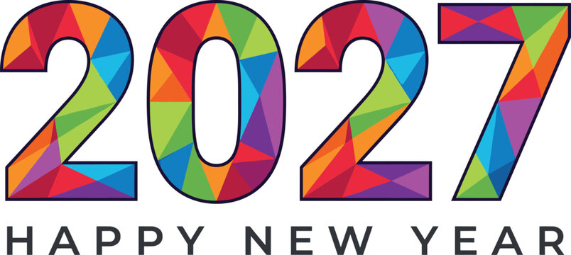 Happy New Year 2027 Typography Vector Design with Colorful Low Poly Geometric Triangle Pattern Numbers for Modern Festive Posters