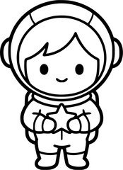 Fototapeta premium Girl Astronaut in Space Suit with Star Career Line Art SVG Vector Illustration Kid Education