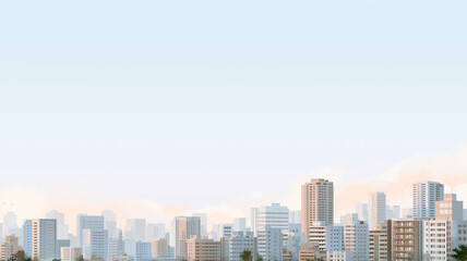 Obraz premium 水彩タッチで描かれた高層ビル街と開放的な空