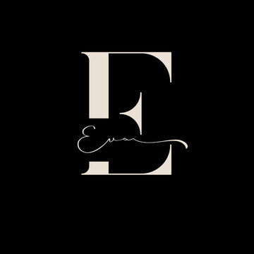 Striking cream-colored capital letter 'F' with a subtle shadow effect, gracefully interwoven with a flowing, elegant cursive signature 'Evan' at its base, set against a stark black background.