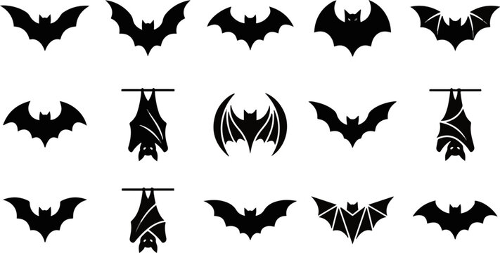 Set of black bat silhouettes for halloween design elements with halloween