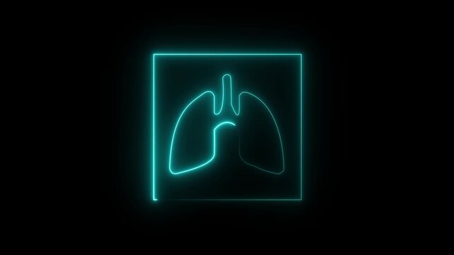 glowing neon 1 minute animation of a box breathing exercise guide with lungs icon and inhale-hold-exhale .Motion graphics of concept