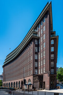 Hamburg, Germany - July 12, 2026: The Chilehaus (Chile House). Located in the Kontorhaus quarter it is a 1920s Brick expressionism style architecture.