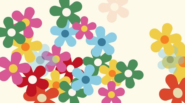 4k footage animation colorful daisy symmetrical geometric bright stylized flowers pattern with a dynamic fading effect video loop. Colourful flowers fading loop animation background video animation