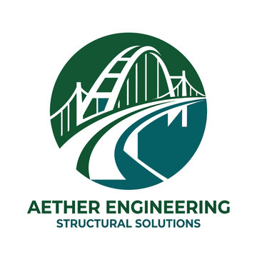 Aether Engineering Structural Solutions logo with bridge and road design.