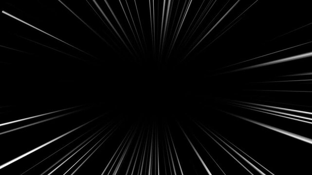 Radial Comic Light Speed Lines Moving. Comic cartoon concept background. 3D rendering. Anime Fast Speed Lines. Action speed lines animation. 4K seamless loop animation for anime action scenes.
