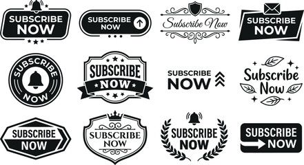 Obraz premium Set of twelve subscribe now web button UI elements with subscribe, interface