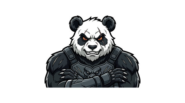 A muscular panda warrior wearing armor with a fierce expression and crossed arms.