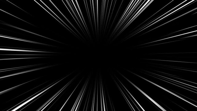 Radial Comic Light Speed Lines Moving. Comic cartoon concept background. 3D rendering. Anime Fast Speed Lines. Action speed lines animation. 4K seamless loop animation for anime action scenes.