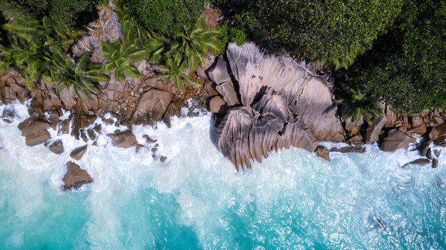La Digue Island Coastline from Above Seychelles