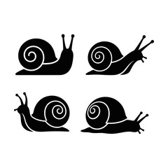 Set of four black snail silhouettes showing different positions for garden and nature designs Vector © alien AZ