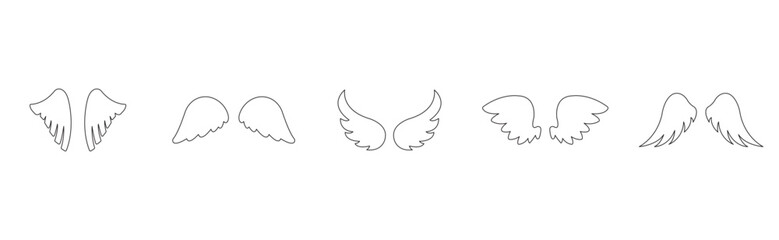 Obraz premium Angel wings icons set. Outline set of angel wings vector icons for web design isolated on white background.