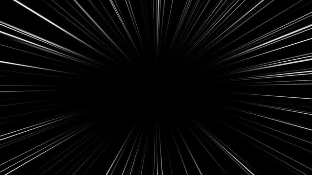 Right to Left speed lines moving with alpha channel. Moving zoom speed line with transparent background.  Velocity lines moving fast, dynamic high speed lines. Black and white radial lines. High speed