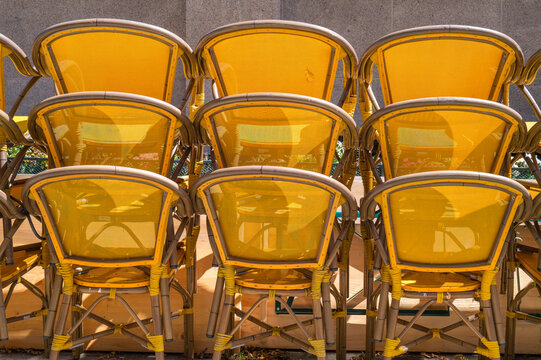 Yellow chairs in the sunlight.