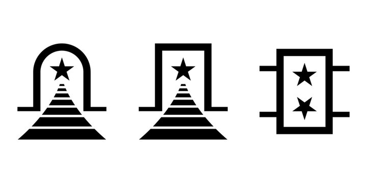 Set of abstract success icon vector design elements featuring stairs leading to stars and gateway symbols