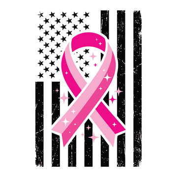 Breast cancer awareness halloween vector featuring a distressed american flag design with a pink ribbon for medical support and charity events