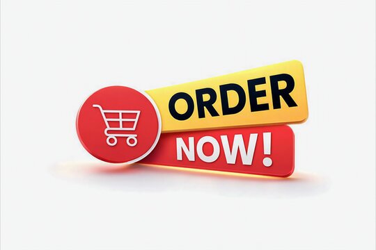 Bright order now shopping button with shopping cart icon