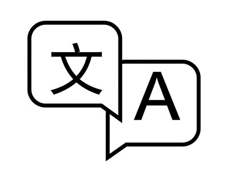 Speech bubble icons showing Chinese character and English letter A for language translation and communication design