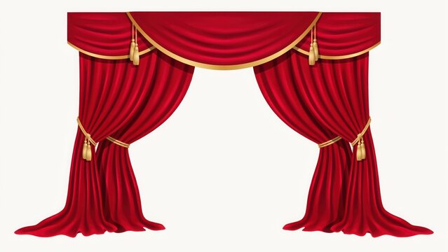 Elegant red velvet theater curtains with gold trim and tassels