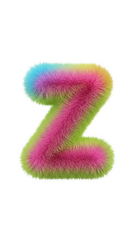 Fuzzy rainbow letter z with soft colorful fur texture
