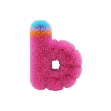 Furry pink letter b with colorful fuzzy texture