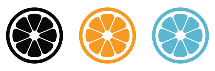 Fototapeta premium Orange slice shape set, grapefruit black symbol collection with mandarin elements, vibrant citrus fruit illustrations for summer promotions and healthy living design.
