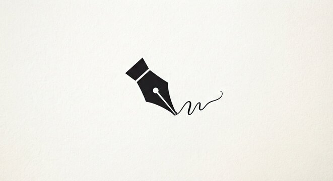 Minimal black fountain pen nib with ink line on cream paper
