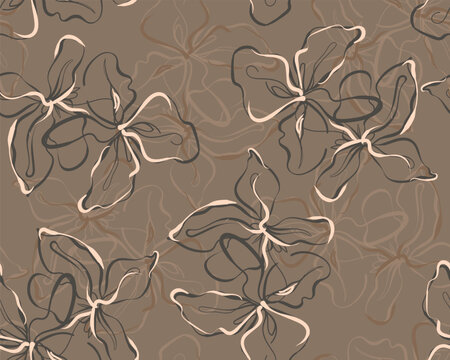 Floral Pattern Illustration: An abstract and artistic illustration of a floral pattern, featuring delicate, hand-drawn flower outlines in muted earthy tones of brown and cream. 