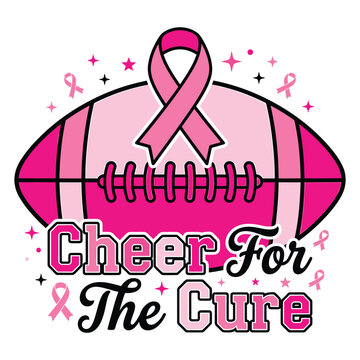 Breast cancer awareness halloween vector featuring a pink football design with the inspirational text cheer for the cure for seasonal sports events
