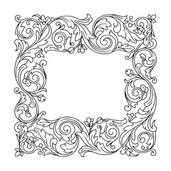Obraz premium Floral ornament frame black and white vector illustration on a white background