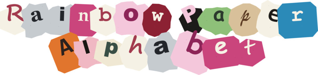 Mixed media rainbow paper alphabet typography set with multicolored paper cutouts for creative design © TAWHID;EPS,JPG STOCK