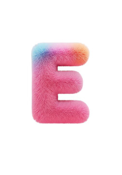 Colorful fuzzy letter e with soft texture